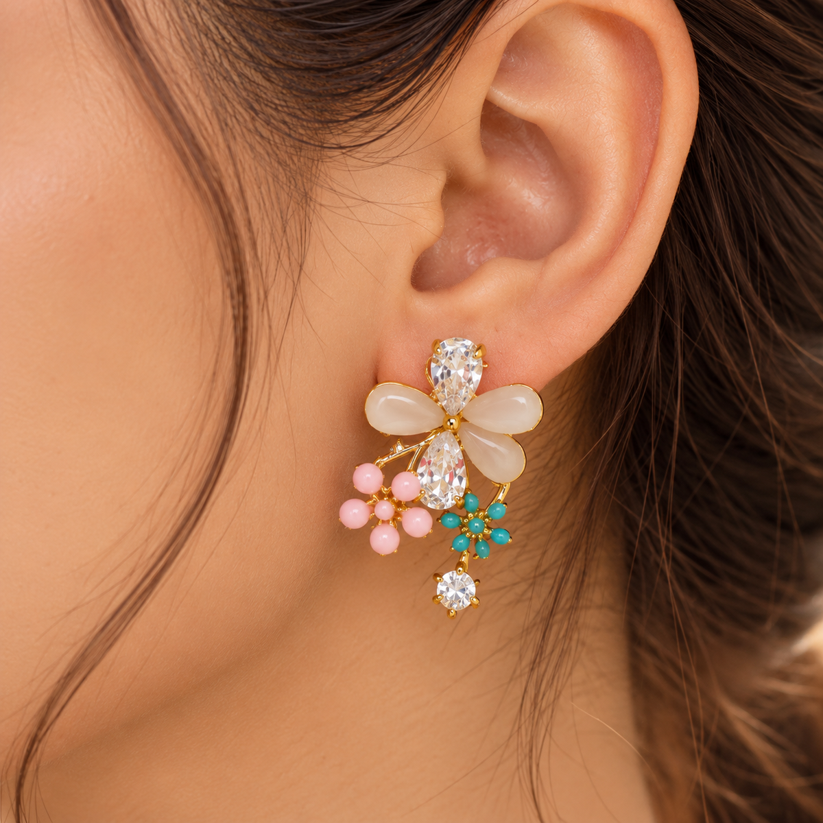 Elegant Floral Crystal Drop Earrings