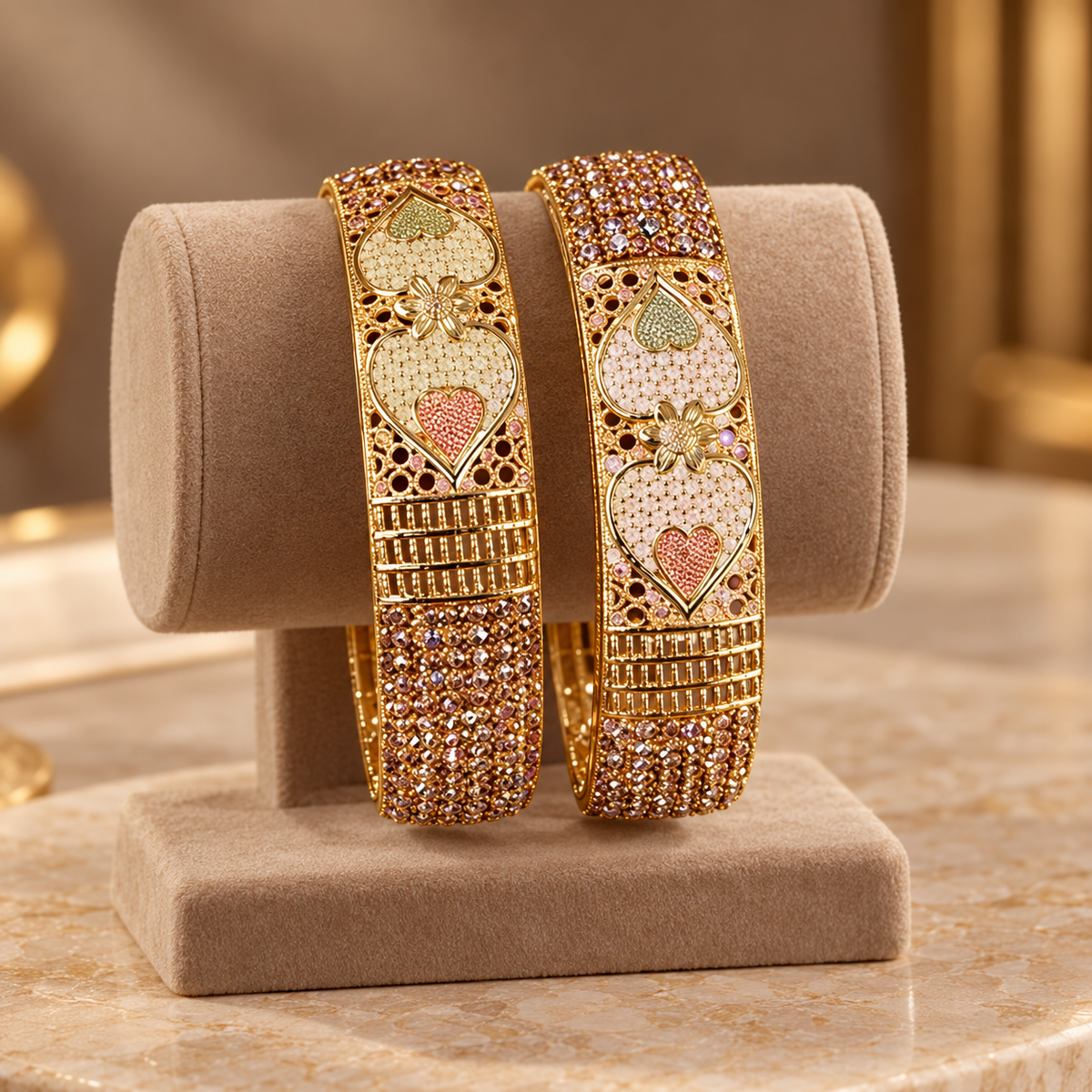 Royal Heart Design Gold-Plated Bangles