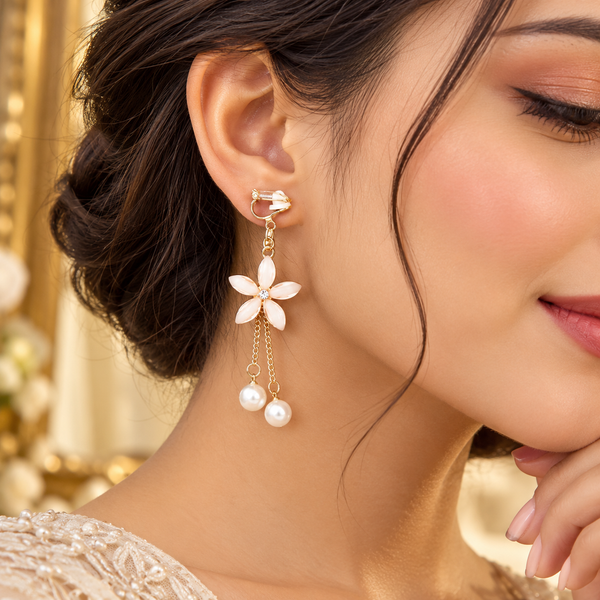 Elegant Floral Pearl Drop Earrings