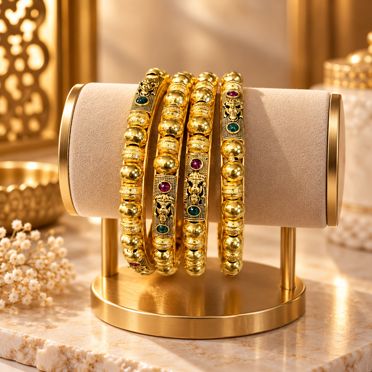 Royal Gold-Tone Designer Bangles Set