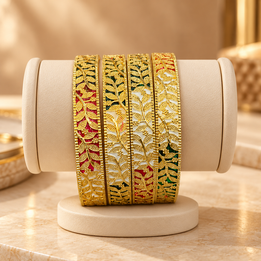 Elegant Gold Leaf Designer Bangles Set