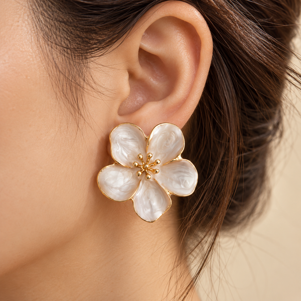 Pearl Blossom Gold-Plated Statement Earrings